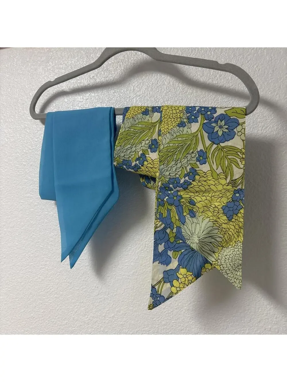 Vintage Solid Blue and Blue and Yellow Scarves